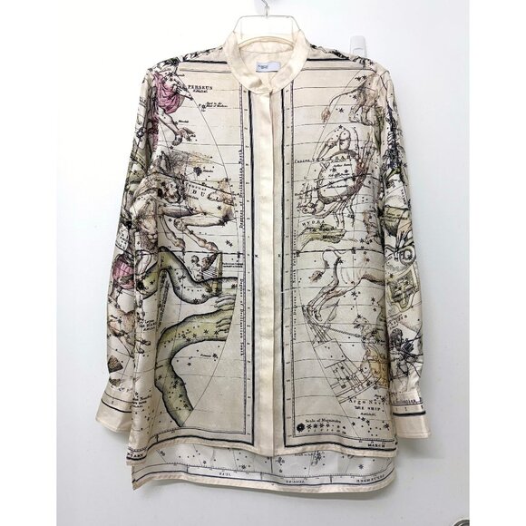 Rosetta Getty Astrology Zodiac Signs Map Print Silk Shirt Blouse Beige 2022 6 - Picture 2 of 16